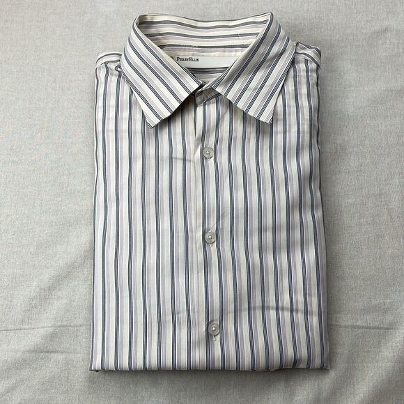 Perry Ellis Shirt Mens Extra Large XL‎ Cream Pinstripe Long Sleeve Button Down - Picture 1 of 9
